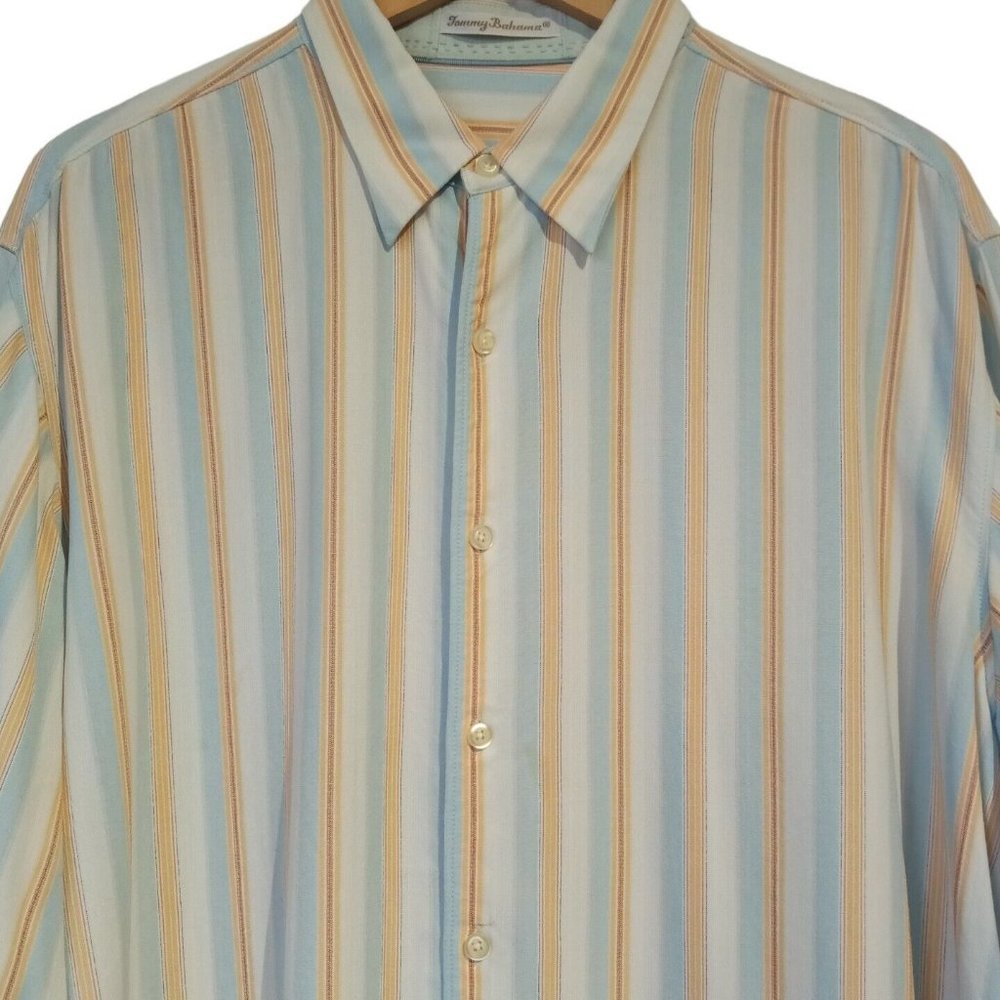 Tommy Bahama Button-down shirt  Men's XL  Blue/Peach/White Stripe  Tencel  EXC